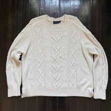 Polo Ralph Lauren Cable Knit Sweater Mens XL Cotton Fisherman Old Money Cream