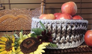 Crocheted Basket Neutral Color Taupe Brown Beige Tan Gray 32 Inch Circumference