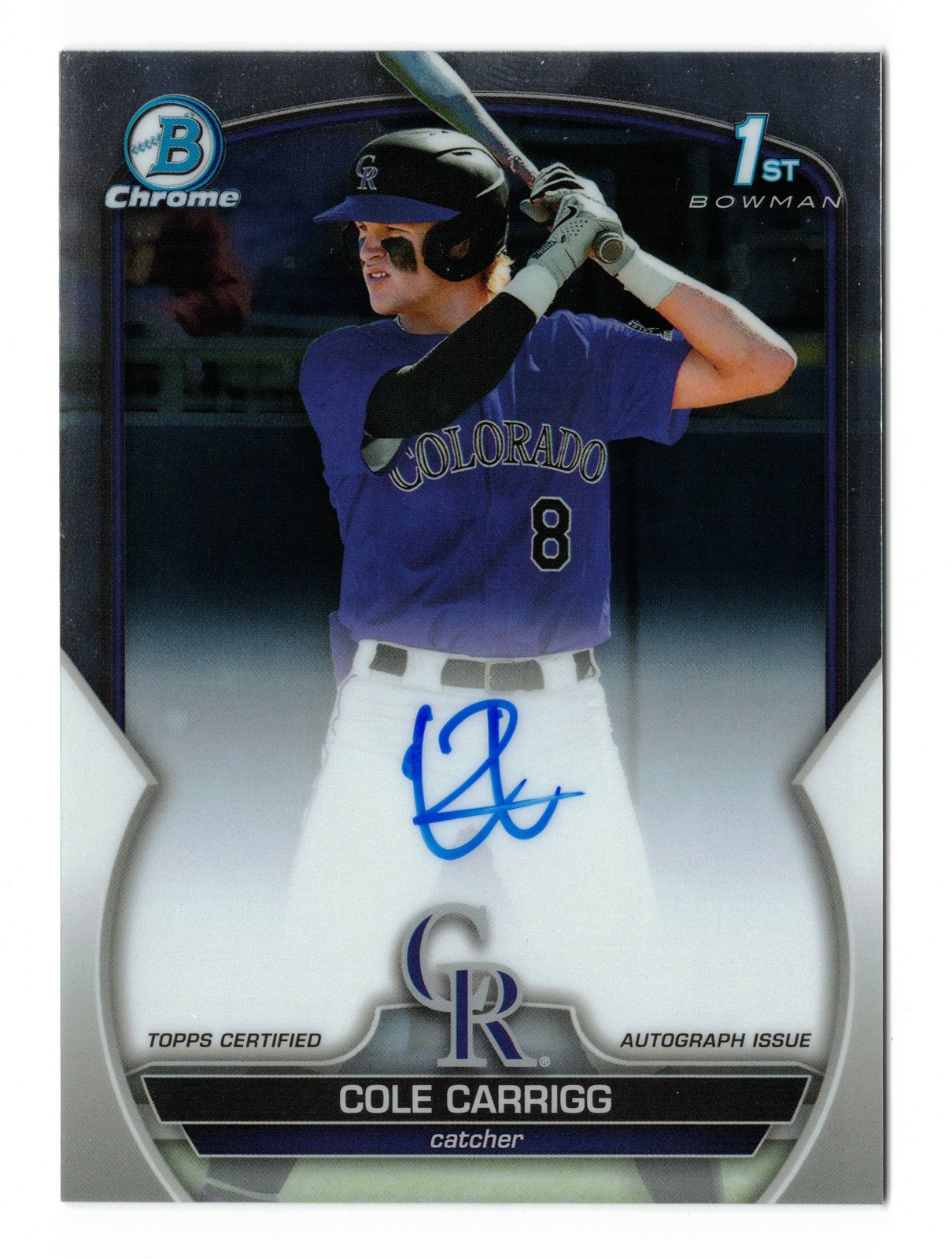 2023 Bowman Draft Cole Carrigg Chrome Prospect Autographs #CDA-CC Rockies