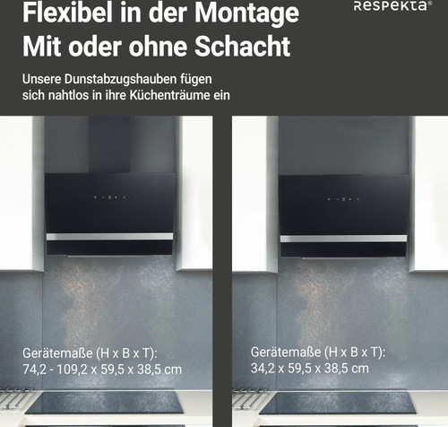 respekta CH24060SAM EEK: A Kopffreihaube, 60 cm breit, Abluft & Umluft, Glas-Sch - Bild 5 von 12