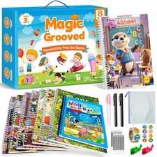 Magic Grooved Writing Practice for Kids 3-8, Reusable Handwriting Practice Bo...