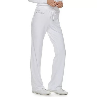 Juicy Couture Bride Velour Rhinestone Bling Midrise Tie Bootcut Lounge Pant RARE