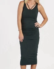 Michael Stars Wren Ruched Midi Dress Reversible Black XS Style 1067 Stretchy 