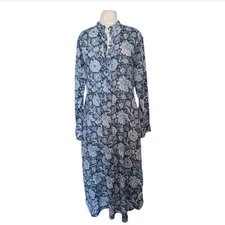 MILLE Resort & Travel Blue Floral Cotton Blockprint Kaftan Dress Or Shirt Medium
