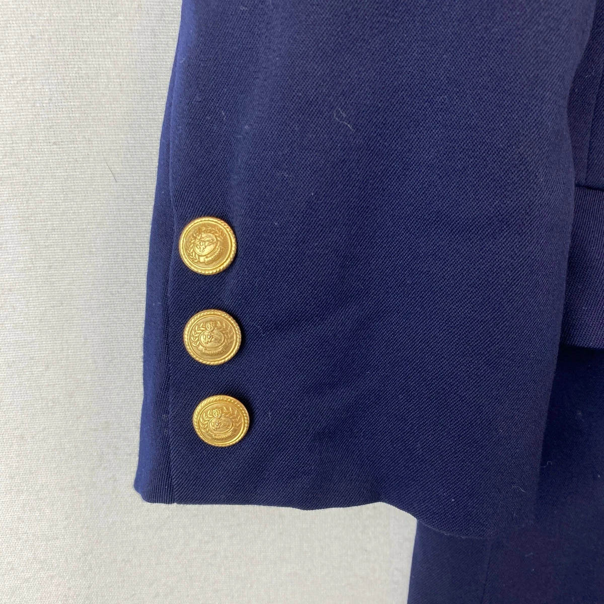 Blazer Burberrys Doble Pecho Mujer 160A EE. UU. 6-8 Azul Marino Dorado Cresta Botones
