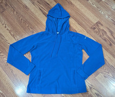 Columbia Azure Blue Fleece Hoodie Pullover Soft Light Poly Span Pockets L Euc