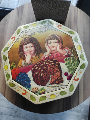 Große Vintage achteckige Eisendose mit Mommy's Cake Keksen