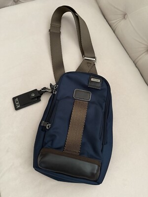 TUMI Fife 11.75 Slim Black Sling Bag Travel Bag Blue And Brown