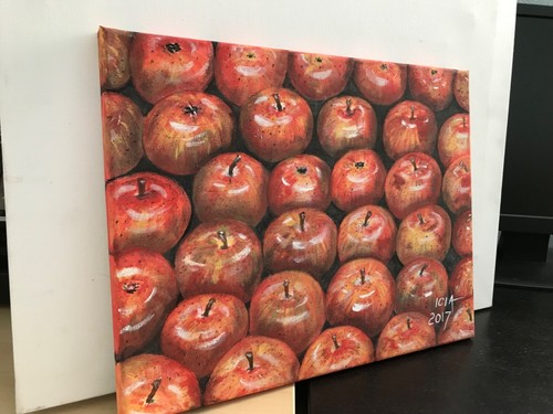 Original acrylic painting- red apples on canvas , home decor, size 14x11x0,5