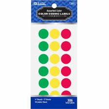 BAZIC Assorted Color Round 3/4" Color Coding Labels, Green-Yellow-Red 3807