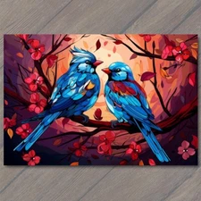 Art Print Blue Jay Birds Smile Happy Retro Pop Art Splash Colors Cute Fun Vibran