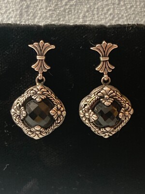 .925 Samuel Benham BJC Faceted Black Stone Cross Framed Dangle Drop Earrings