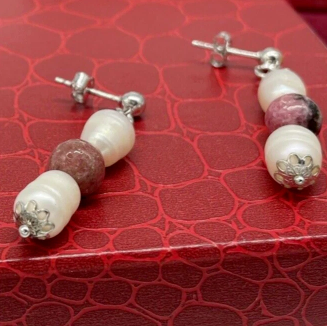 ORECCHINI PENDENTI DI PERLE NATURALI AUTENTICHE QUARZO CITRINO ARGENTO 925 DONNA - Immagine 3 di 4