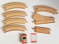 BRIO wooden 9 piece lot 5 curved 1 switch 1 straight TRACKS, ticket machine, map