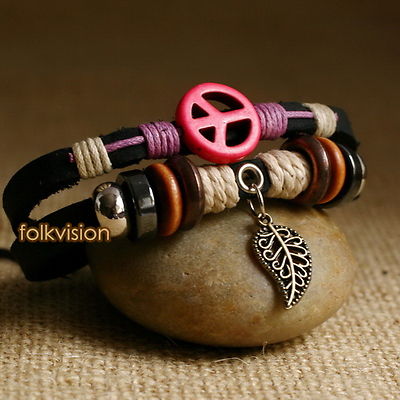 12 PCS Wholesale TRIBAL SURFER LEATHER HEMP PEACE BRACELET LB092