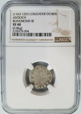 Antioch Bohemond III NGC XF40 Silver Denier Knights Templar Crusader Holy Cross