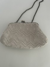 Vintage Crochet Ivory Victorian wedding dressy handbag with gold chain.