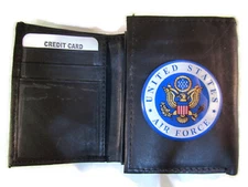  SMOOTH QUALITY BLACK LEATHER TRIFOLD WALLET USAF US AIR FORCE NEW