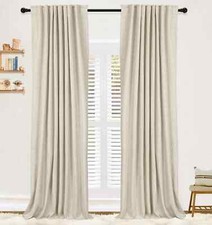 Linen Blackout Curtains for Bedroom 90" L X 50" Back Tab/Rod Pocket 100 Oatmeal