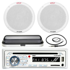 6.5" White Marine Speakers, Pyle AM FM Bluetooth USB Radio, Antenna, Radio Cover