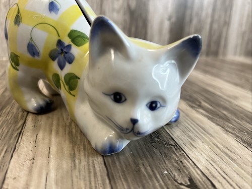 Kitten Cat Andrea by Sadek Blue Flowers Playing 4.75" L Piggy Money Bank - Picture 5 of 5