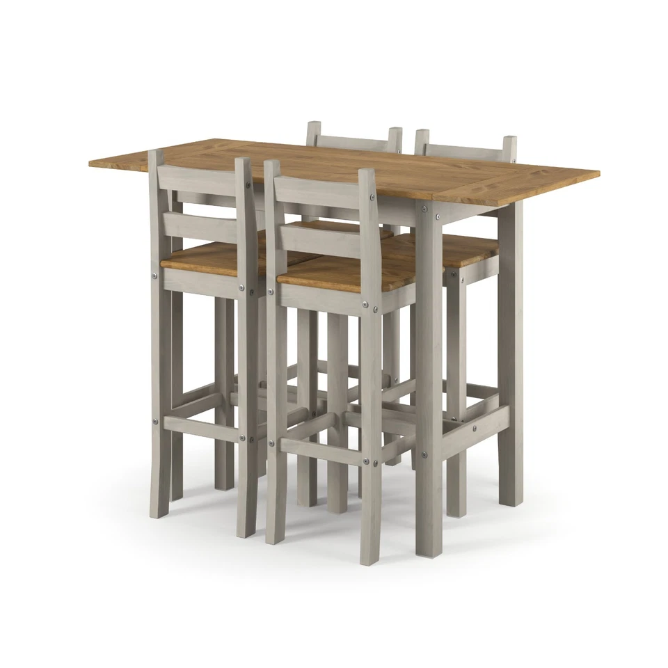 Corona Grey Rectangular High Breakfast Bar Drop Leaf Table & Bar Chair Set - Image 3 of 4