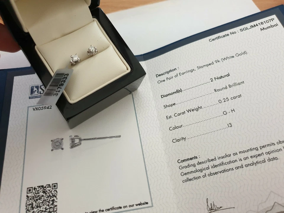 White gold 9ct G H I3 Certified Round Diamond Women Stud Earrings free postage  - Image 4 of 4