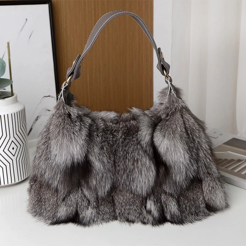100% Real Fox Fur Handbags Silver Fox Fur Bag Real Fur Handbag Women's Bags - Image 2 of 4