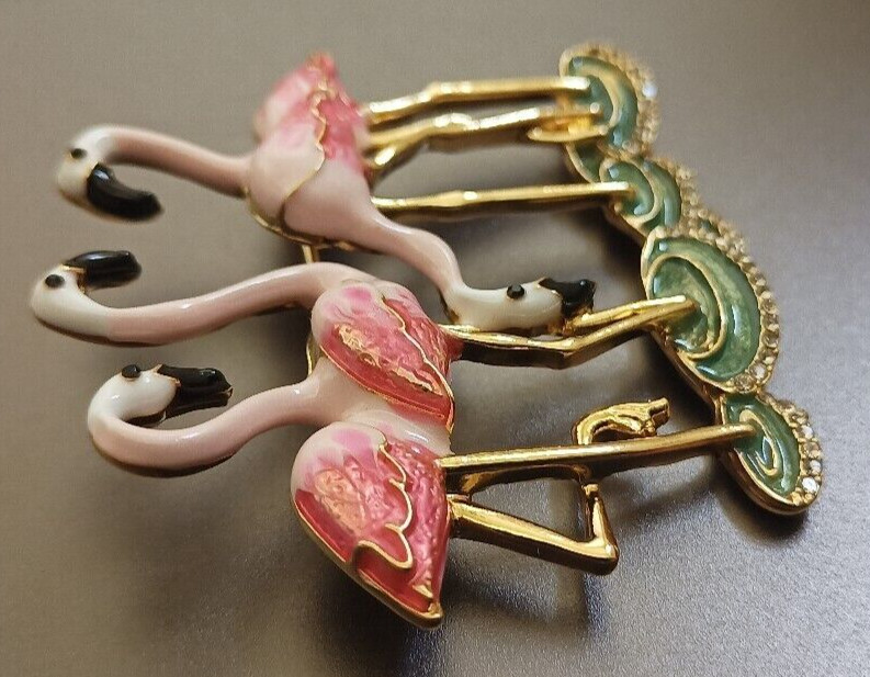 New Napier Gold Tone Flamingos with Simulated Crystals Pin