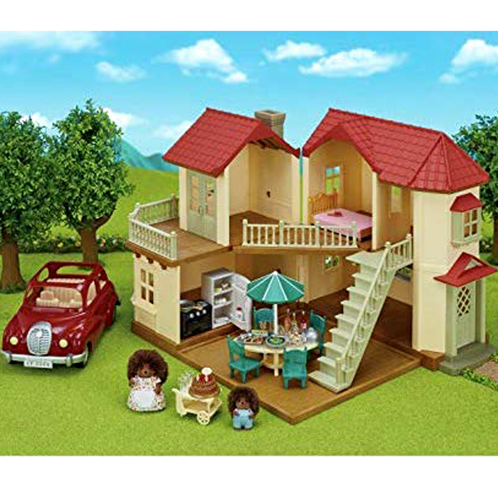sylvanian families beechwood hall and saloon car gift set