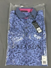 Greyson Golf Shirt Polo Ocean Curiosities Print Medium Seahorse Blue MSRP $118