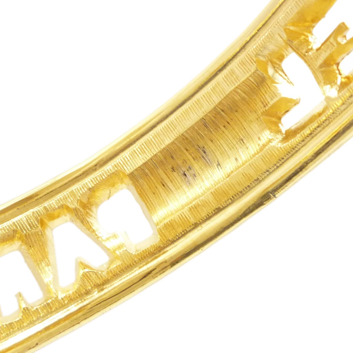 Authentic CHANEL Logo Bangle Bracelet Gold Tone Metallic