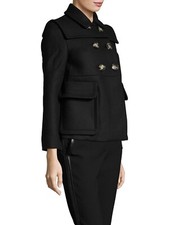 Orla Kiely Rare Blue Wool Double Breasted Duffle Jacket Coat Uk 6 Us 2 Fr 34