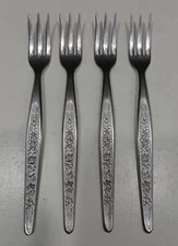 Lot 4 Vintage Stainless Flatware Flower Roses Appetizer Forks Stylecraft