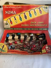 1939 Working VTG Noma Mazda Christmas Lights Cloth Cord w/Berries & Box C7 #W2