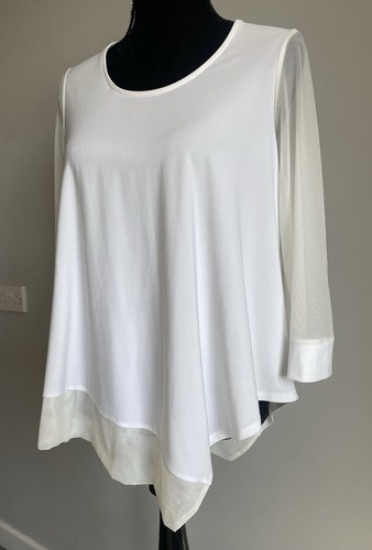 Joseph Ribkoff White Top Blouse with Sheer Mesh Sleeves Floaty Cruise UK 10 NEW - Picture 3 of 12