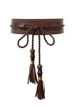 GUCCI Belt Brown Leather Goldtone Stud Bamboo Tassel Obi Wrap Boho Sz 80-32 AU 8