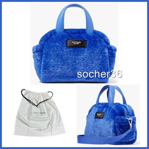 KATE SPADE APRES CHIC FAUX SHEARLING SATCHEL / CROSSBODY W/DUSTBAG BLUE NWT $348