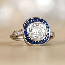 Art Deco Style 2.90 Ct Lab-Created Diamond And Sapphire Halo Ring In 925 Silver