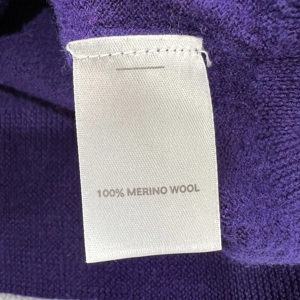 Cárdigan halógeno suéter tejido apretado 100 % lana merino para mujer mediano cuello en V púrpura Foto 4 de 4