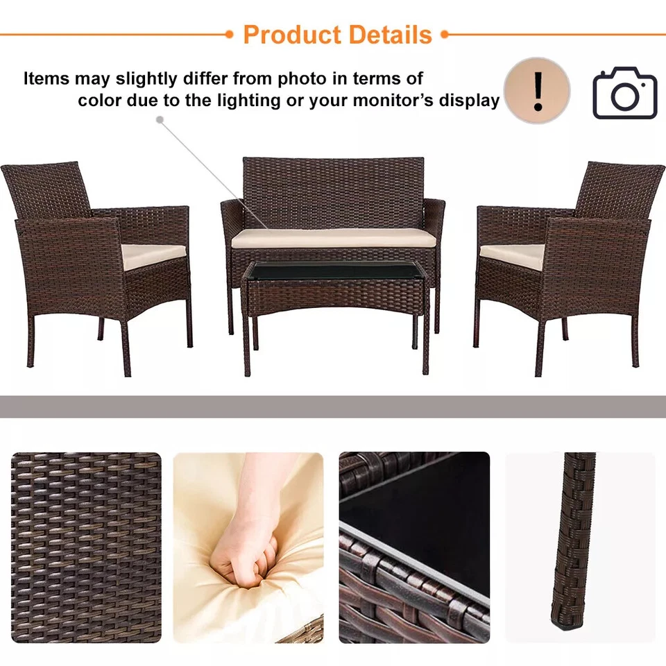 Juegos de muebles de patio de exterior de 4 piezas con mesa de centro para patio trasero césped porche Foto 3 de 4