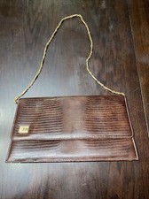 1960 s Brown Faux Alligator Purse Gold Shoulder Strap or Clutch Ande Snap EUC