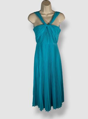 Ungaro Women's Blue Joanna Pleated Twist-Front Halter Midi Dress Size 0 |  eBay