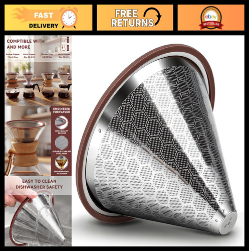 Reusable Stainless Steel Coffee Filter for Chemex, Hario V60 & Bodum - Double La