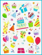 BIG 1/2"-2 3/4" BRIGHT BIRTHDAY STICKERS Full Sheet * Free Shipping #BD.1