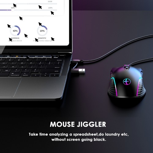Ergonomic USB C USB A Corded Gaming Mouse Backlit Computer Jiggler Mode 7200Dpi - Picture 7 of 8