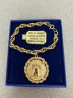 Vintage Liberty Bell Eagle Pendant Faux Coin 1976 Centennial Gold Tone Bracelet