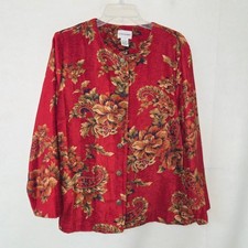 Alfred Dunner Tapestry Jacket Womens 12 Red Floral Paisley Button Front Vintage