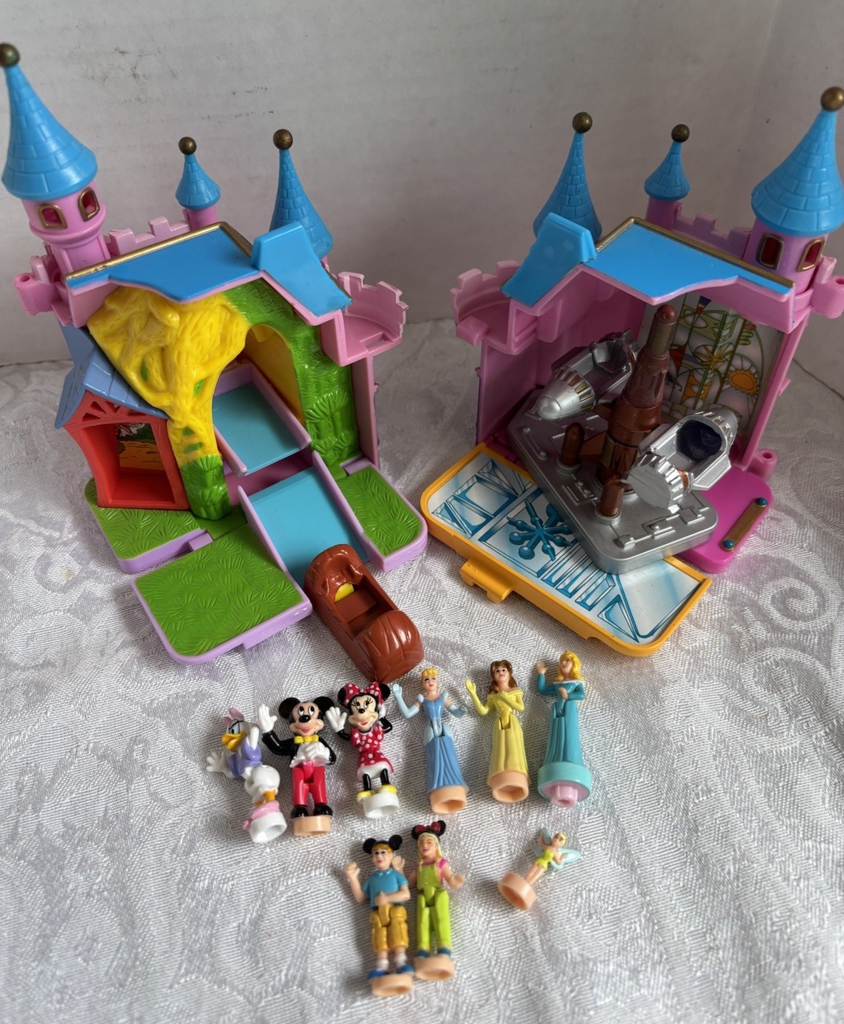 Vintage Polly Pocket Disney Magic Kingdom Lot Pieces 9 Figures Flume Ride Space