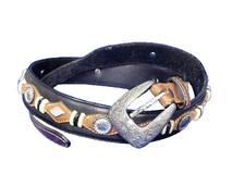 Justin Boots Size 32 Western Leather Belt Silver Engraved Buckle Concho 745BB